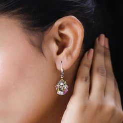 Natürlicher Mehrfarbige Turmalin Ohrringe, 925 Silber Platiniert, Ca. 3.80 Ct -Schmuck Shoplc 7388841 2