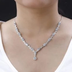 Espirito Santo Aquamarin Und Weißer Zirkon Collier, Ca. 45 Cm 925 Silber Platiniert Ca. 4,90 Ct -Schmuck Shoplc 7389523 2