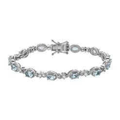 Espirito Santo Aquamarin Und Weißer Zirkon Armband, Ca. 19 Cm, 925 Silber Platiniert Ca. 5,15 Ct