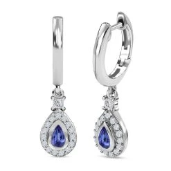 AAA Tansanit, Weiße Zirkon Ohrringe, 925 Silber Platiniert Ca. 1.05 Ct