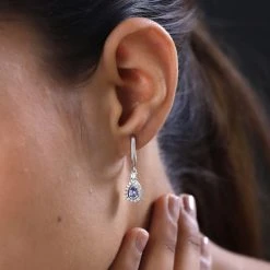 AAA Tansanit, Weiße Zirkon Ohrringe, 925 Silber Platiniert Ca. 1.05 Ct -Schmuck Shoplc 7417869 2