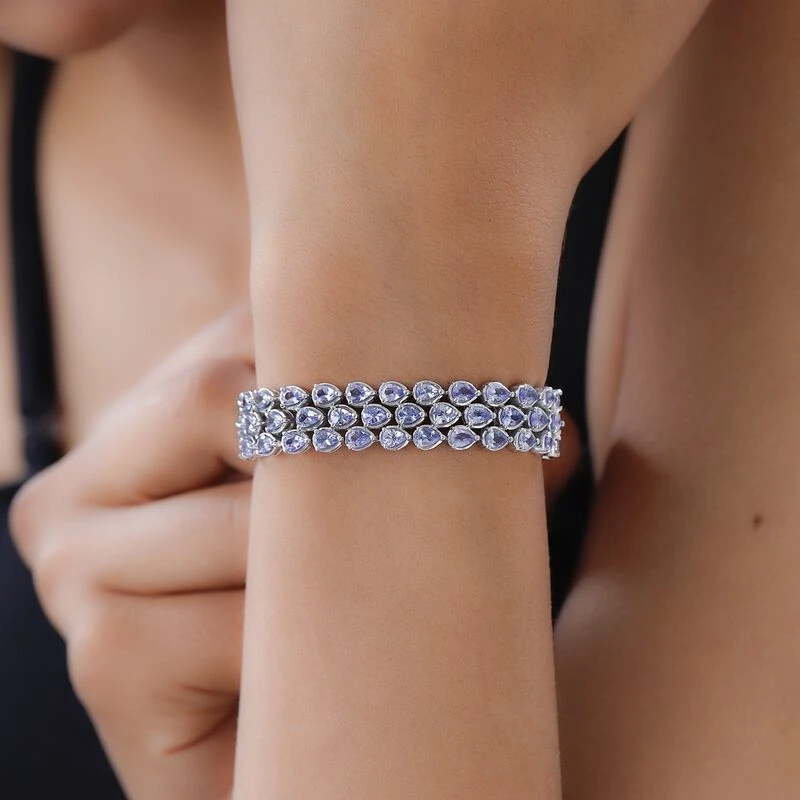 Tansanit Armband, Ca. 19 Cm, 925 Silber Platiniert Ca. 14.85 Ct 4 Tansanit Armband, Ca. 19 Cm, 925 Silber Platiniert Ca. 14.85 Ct – Bild 2