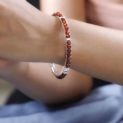 Hessonit Granat Armreif Ca. 19 Cm Reines Messing Platiniert Ca. 20.25 Ct -Schmuck Shoplc 7437051 2