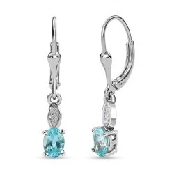 Paraiba-Apatit, Weißer Zirkon Ohrringe 925 Silber Platiniert Ca. 1.07 Ct
