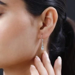 Paraiba-Apatit, Weißer Zirkon Ohrringe 925 Silber Platiniert Ca. 1.07 Ct -Schmuck Shoplc 7453445 2