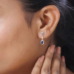 Masoala Saphir (Fissure Gefüllt), Weißer Zirkon Ohrringe, 925 Silber Platiniert Ca. 1.54 Ct -Schmuck Shoplc 7456868 2