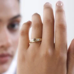 AA Natürlicher Goldener Tansanit, Weißer Zirkon Ring, 925 Silber Gelbgold Vermeil (Größe 17.00) Ca. 1.03 Ct -Schmuck Shoplc 7457841 2