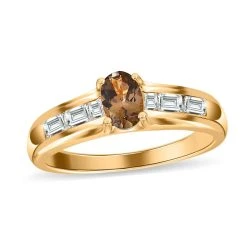 AA Natürlicher Goldener Tansanit, Weißer Zirkon Ring, 925 Silber Gelbgold Vermeil (Größe 17.00) Ca. 1.03 Ct -Schmuck Shoplc 7457841 3
