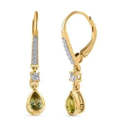 AA Natürliche Goldene Tansanit, Weiße Zirkon Ohrringe, 925 Silber Gelbgold Vermeil Ca. 1.15 Ct