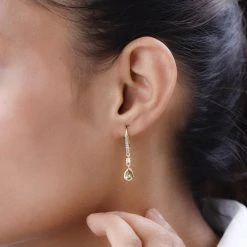 AA Natürliche Goldene Tansanit, Weiße Zirkon Ohrringe, 925 Silber Gelbgold Vermeil Ca. 1.15 Ct -Schmuck Shoplc 7457857 2