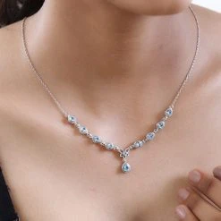 Paraiba-Apatit Halskette Ca. 45 Cm 925 Silber Platiniert Ca. 1.70 Ct -Schmuck Shoplc 7460672 1