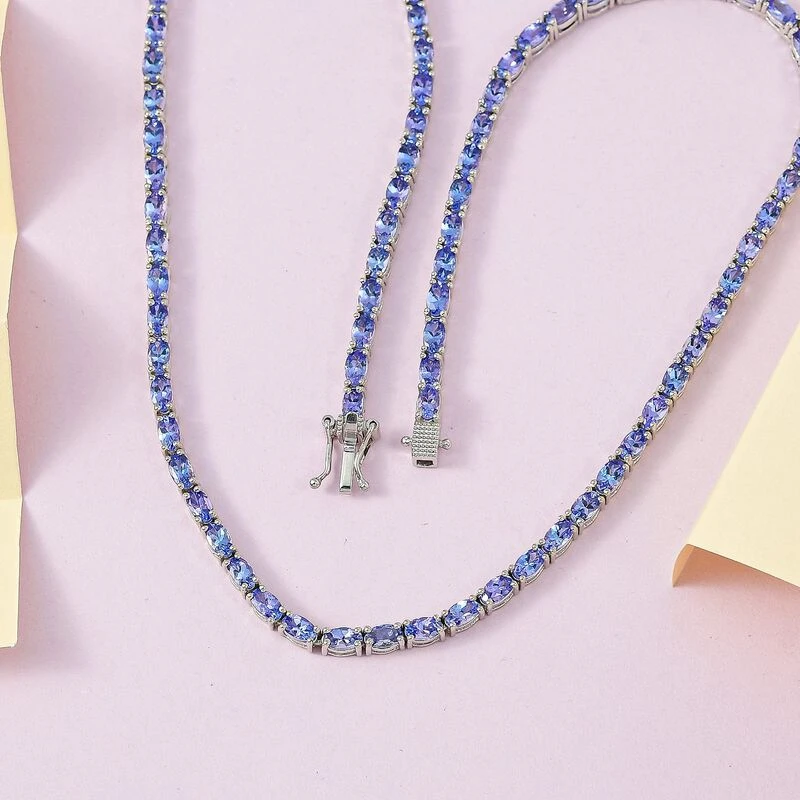 AA Tansanit Halskette, Ca. 45 Cm, 925 Silber Platiniert Ca. 19.82 Ct 5 AA Tansanit Halskette, Ca. 45 Cm, 925 Silber Platiniert Ca. 19.82 Ct – Bild 3