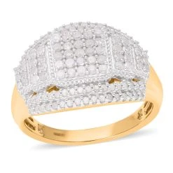 Weißer Diamant Ring 925 Silber Gelbgold Vermeil (Größe 19.00) Ca. 1.00 Ct