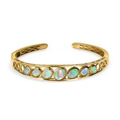 Natürlicher, äthiopischer Welo Opal Armreif, Ca. 19 Cm, 925 Silber Vergoldet Ca. 4.29 Ct