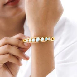 Natürlicher, äthiopischer Welo Opal Armreif, Ca. 19 Cm, 925 Silber Vergoldet Ca. 4.29 Ct -Schmuck Shoplc 7479602 2