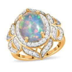 Natürlicher, äthiopischer Welo Opal, Weißer Zirkon Ring, 925 Silber Gelbgold Vermeil (Größe 19.00) Ca. 4.61 Ct -Schmuck Shoplc 7479675 3