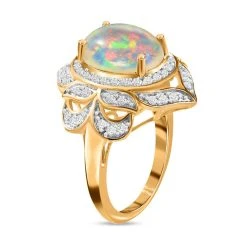 Natürlicher, äthiopischer Welo Opal, Weißer Zirkon Ring, 925 Silber Gelbgold Vermeil (Größe 19.00) Ca. 4.61 Ct -Schmuck Shoplc 7479675 4