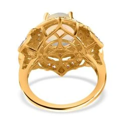 Natürlicher, äthiopischer Welo Opal, Weißer Zirkon Ring, 925 Silber Gelbgold Vermeil (Größe 19.00) Ca. 4.61 Ct -Schmuck Shoplc 7479675 5
