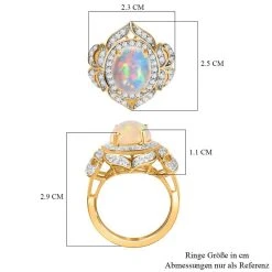 Natürlicher, äthiopischer Welo Opal, Weißer Zirkon Ring, 925 Silber Gelbgold Vermeil (Größe 19.00) Ca. 4.61 Ct -Schmuck Shoplc 7479675 6