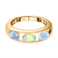 Natürlicher, äthiopischer Welo Opal Ring, 925 Silber Gelbgold Vermeil (Größe 19.00) Ca. 0.94 Ct