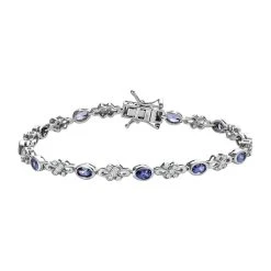 AAA Tansanit, Weißes Zirkon Armband, Ca. 19 Cm, 925 Silber Platiniert Ca. 4.46 Ct