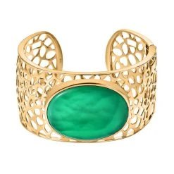 Grüner Onyx Armreif, Ca. 19 Cm, Vergoldet, Ca. 66.06 Ct