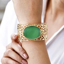 Grüner Onyx Armreif, Ca. 19 Cm, Vergoldet, Ca. 66.06 Ct -Schmuck Shoplc 7480652 2