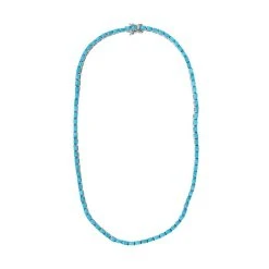 Amerikanische, Natürliche Sleeping Beauty Türkis Halskette Ca. 45 Cm 925 Silber Platiniert Ca. 23.23 Ct