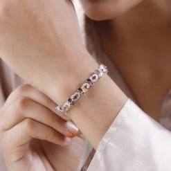 Natürlicher Mehrfarbiger Turmalin Armband Ca. 19 Cm 925 Silber Platiniert Ca. 7.82 Ct -Schmuck Shoplc 7487085 2