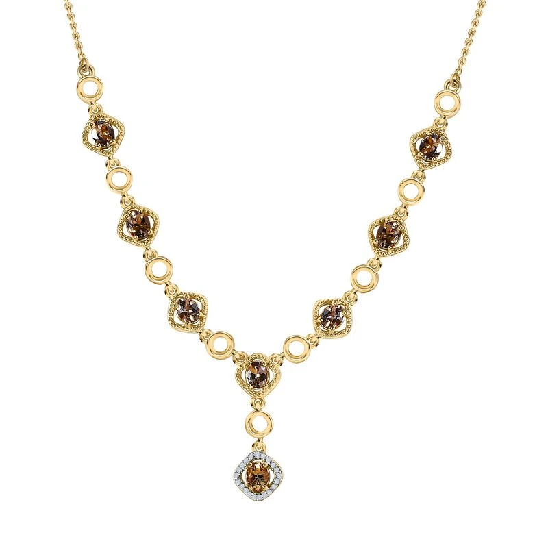 AA Natürlicher Goldener Tansanit, Weißer Zirkon Halskette Ca. 45 Cm 925 Silber Gelbgold Vermeil Ca. 2.75 Ct 3 AA Natürlicher Goldener Tansanit, Weißer Zirkon Halskette Ca. 45 Cm 925 Silber Gelbgold Vermeil Ca. 2.75 Ct