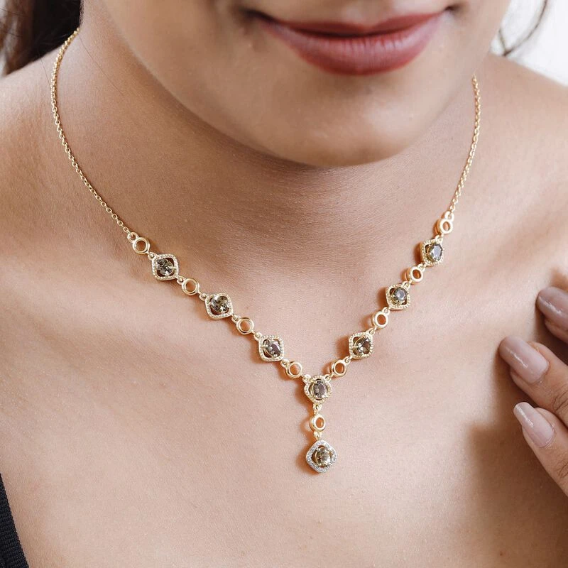 AA Natürlicher Goldener Tansanit, Weißer Zirkon Halskette Ca. 45 Cm 925 Silber Gelbgold Vermeil Ca. 2.75 Ct 4 AA Natürlicher Goldener Tansanit, Weißer Zirkon Halskette Ca. 45 Cm 925 Silber Gelbgold Vermeil Ca. 2.75 Ct – Bild 2