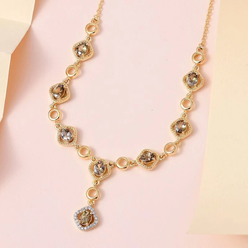 AA Natürlicher Goldener Tansanit, Weißer Zirkon Halskette Ca. 45 Cm 925 Silber Gelbgold Vermeil Ca. 2.75 Ct 5 AA Natürlicher Goldener Tansanit, Weißer Zirkon Halskette Ca. 45 Cm 925 Silber Gelbgold Vermeil Ca. 2.75 Ct – Bild 3