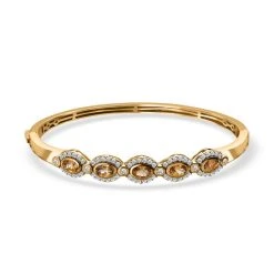 AA Natürlicher Goldener Tansanit, Weißer Zirkon Armreif Ca. 19 Cm 925 Silber Gelbgold Vermeil Ca. 4.37 Ct