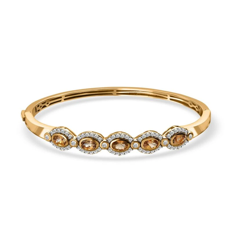 AA Natürlicher Goldener Tansanit, Weißer Zirkon Armreif Ca. 19 Cm 925 Silber Gelbgold Vermeil Ca. 4.37 Ct 3 AA Natürlicher Goldener Tansanit, Weißer Zirkon Armreif Ca. 19 Cm 925 Silber Gelbgold Vermeil Ca. 4.37 Ct