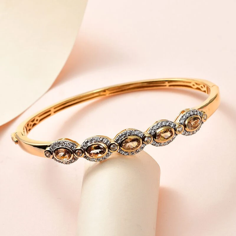 AA Natürlicher Goldener Tansanit, Weißer Zirkon Armreif Ca. 19 Cm 925 Silber Gelbgold Vermeil Ca. 4.37 Ct 4 AA Natürlicher Goldener Tansanit, Weißer Zirkon Armreif Ca. 19 Cm 925 Silber Gelbgold Vermeil Ca. 4.37 Ct – Bild 2