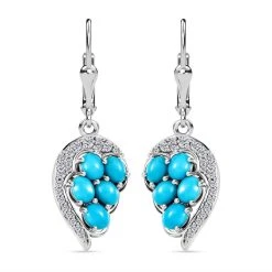 Schmuck Shoplc 39 Amerikanische, Natürliche Sleeping Beauty Türkis, Weißer Zirkon Ohrringe 925 Silber Platiniert Ca. 2.36 Ct