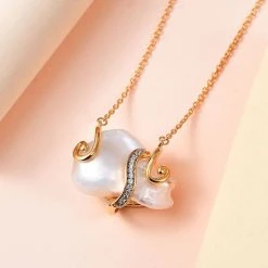 Weiße Barockperle, Weißer Zirkon Halskette, Ca. 45 Cm 925 Silber Gelbgold Vermeil Ca. 0.20 Ct 10 Weiße Barockperle, Weißer Zirkon Halskette, Ca. 45 Cm 925 Silber Gelbgold Vermeil Ca. 0.20 Ct -Schmuck Shoplc 7488184 2