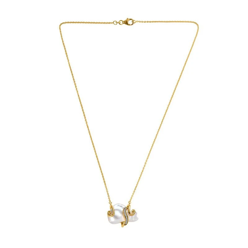 Weiße Barockperle, Weißer Zirkon Halskette, Ca. 45 Cm 925 Silber Gelbgold Vermeil Ca. 0.20 Ct 6 Weiße Barockperle, Weißer Zirkon Halskette, Ca. 45 Cm 925 Silber Gelbgold Vermeil Ca. 0.20 Ct – Bild 4