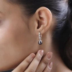 Tahiti Perle, Weißer Zirkon Ohrringe, 925 Silber Rhodiniert Ca. 0.24 Ct -Schmuck Shoplc 7488233 2