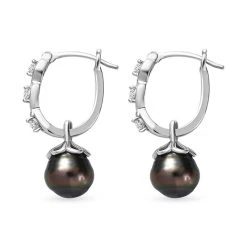 Tahiti Perle, Weißer Zirkon Ohrringe, 925 Silber Rhodiniert Ca. 0.24 Ct -Schmuck Shoplc 7488233 3