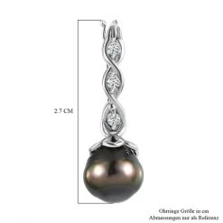 Tahiti Perle, Weißer Zirkon Ohrringe, 925 Silber Rhodiniert Ca. 0.24 Ct -Schmuck Shoplc 7488233 4