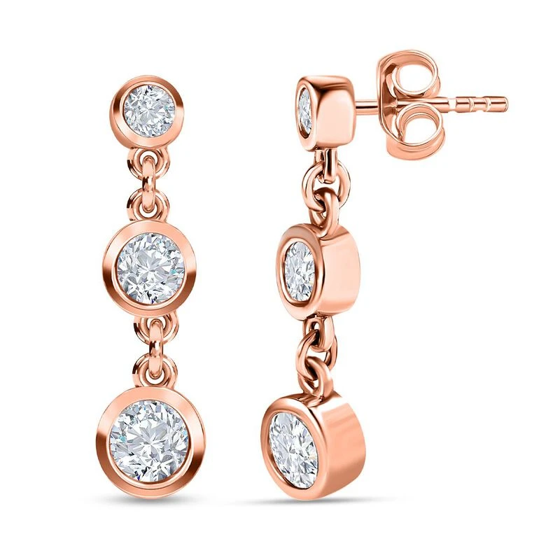 Moissanit Ohrringe, 925 Silber Roségold Vermeil, Ca. 1.57 Ct 3 Moissanit Ohrringe, 925 Silber Roségold Vermeil, Ca. 1.57 Ct