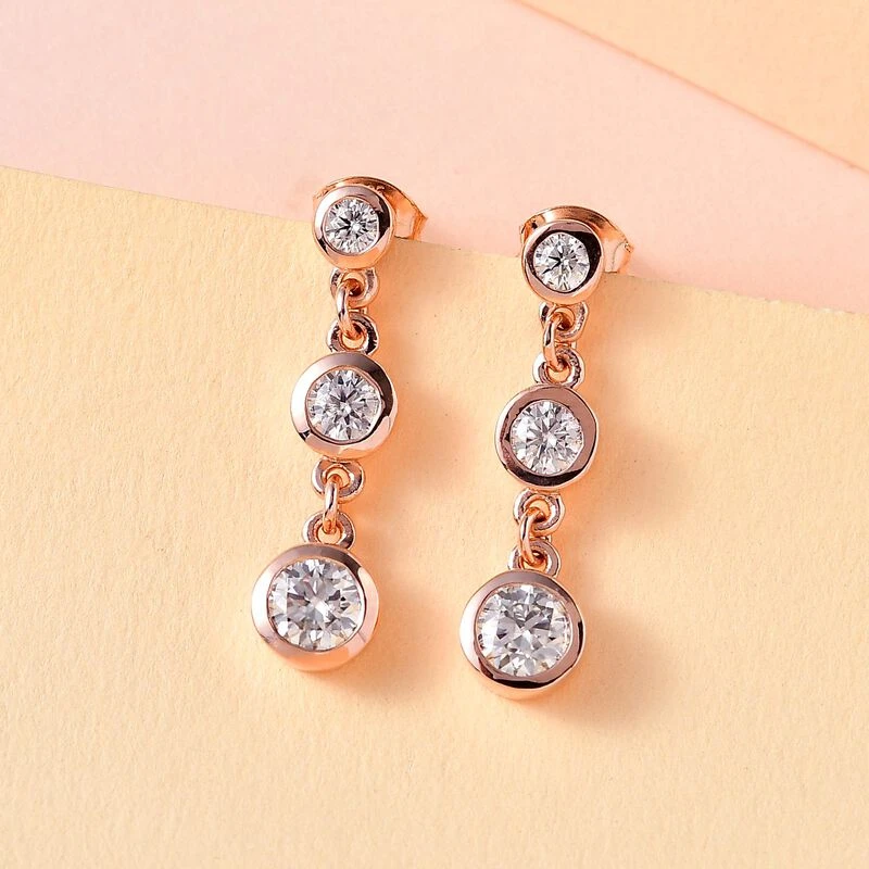 Moissanit Ohrringe, 925 Silber Roségold Vermeil, Ca. 1.57 Ct 4 Moissanit Ohrringe, 925 Silber Roségold Vermeil, Ca. 1.57 Ct – Bild 2