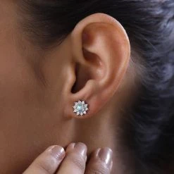 Natürliche, äthiopische Welo Opal, Weiße Zirkon Ohrringe 925 Silber Platiniert Ca. 0.93 Ct -Schmuck Shoplc 7489185 2