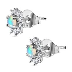 Natürliche, äthiopische Welo Opal, Weiße Zirkon Ohrringe 925 Silber Platiniert Ca. 0.93 Ct -Schmuck Shoplc 7489185 3