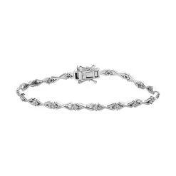 Weißes Diamant P3 Armband, Ca. 19 Cm, 925 Silber Platiniert Ca. 0.60 Ct
