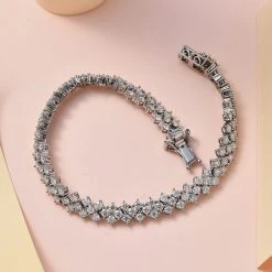 Moissanit Armband, Ca. 19 Cm 925 Silber Platiniert Ca. 7.56 Ct -Schmuck Shoplc 7490181 1