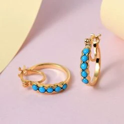 Amerikanische, Natürliche Sleeping Beauty Türkis Ohrringe 925 Silber Gelbgold Vermeil Ca. 0.88 Ct -Schmuck Shoplc 7504252 1