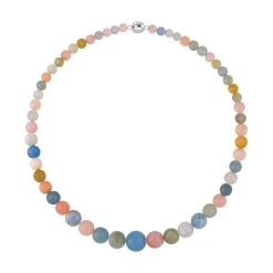 Mehrfarbige Beryll, Smaragd, Aquamarin, Morganit, Heliodor-Halskette, (7-12mm), Ca. 50 Cm 925 Silber Rhodiniert Ca. 347.50 Ct