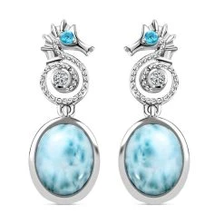 Larimar, Neon Apatit Ohrringe, 925 Silber Platiniert, Ca. 4.49 Ct